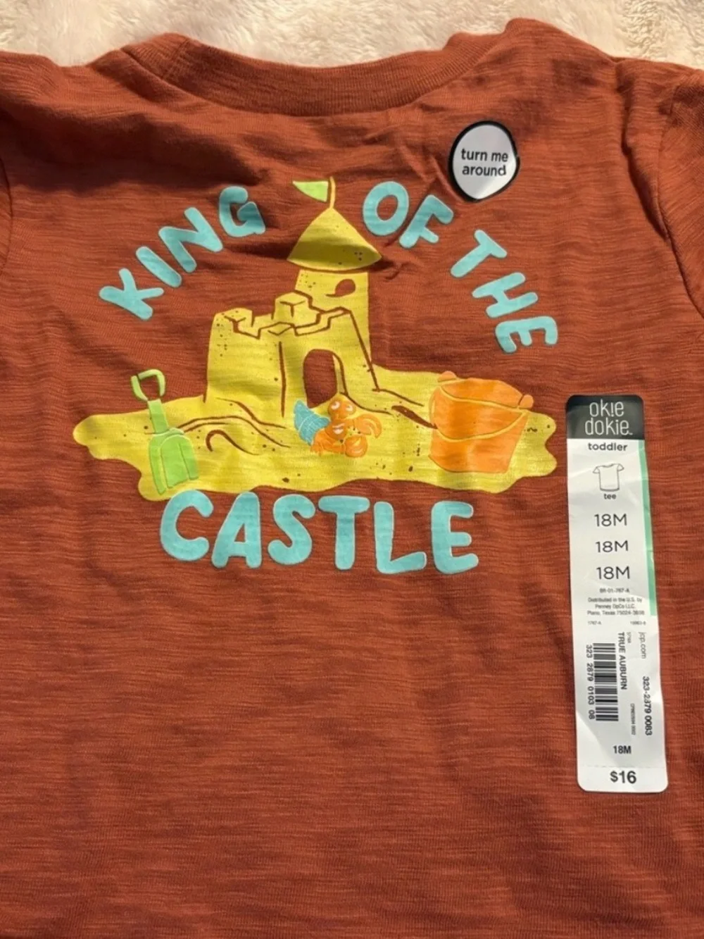 Okie Dokie Rust T-Shirt with Sandcastle Design